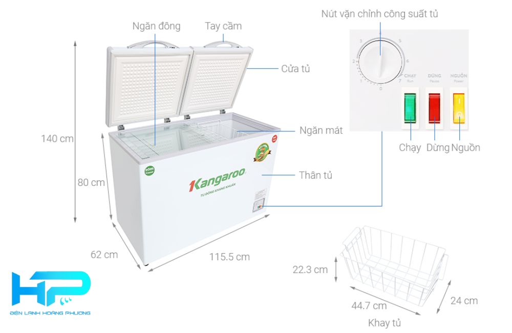 Kich thuoc Tu dong Kangaroo 252 lit KG 400NC2