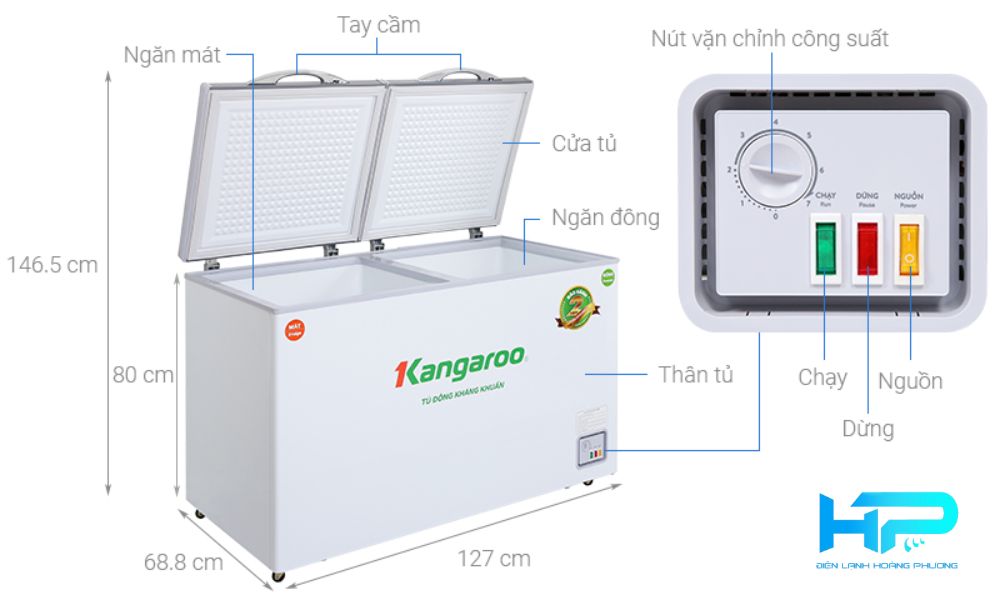 Kich thuoc Tu dong Kangaroo 327 lit KG498KX2